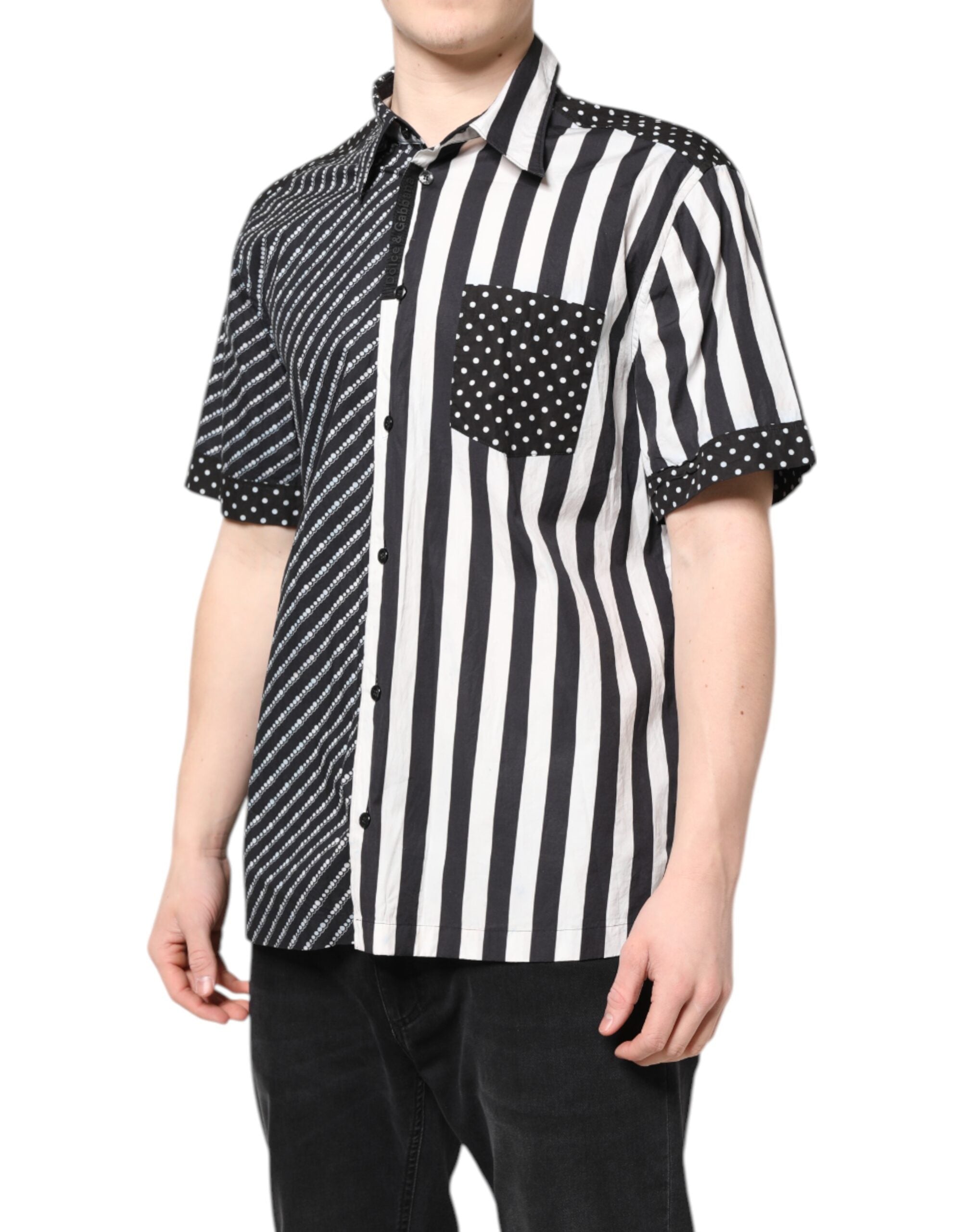 Dolce & Gabbana black and white striped button down casual shirt